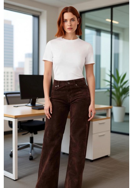 Kadın Kord Süet Kesim Wide Leg Pantolon Fonksiyonel Dayanıklı Kaliteli Konforlu Estetik Şık modelleri