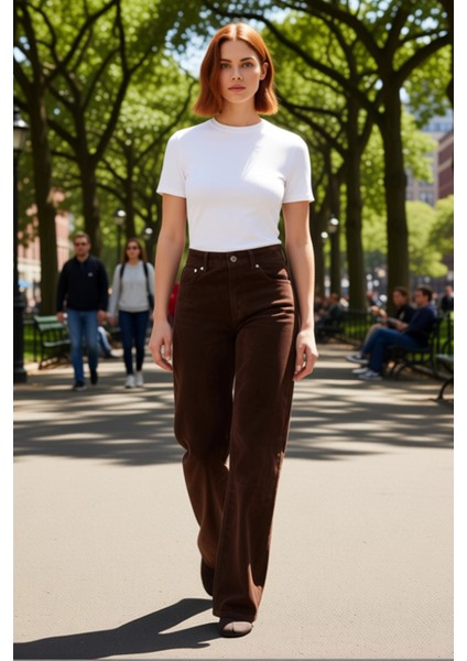 Kadın Kord Süet Kesim Wide Leg Pantolon Fonksiyonel Dayanıklı Kaliteli Konforlu Estetik Şık fırsatları