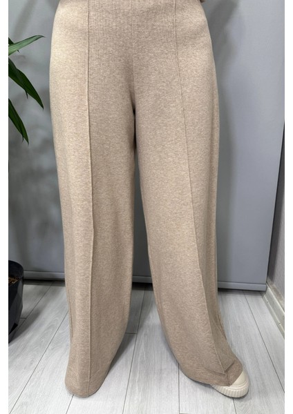 Önü Dikişili Bol Paça Pantolon Vizon T25PF-7003