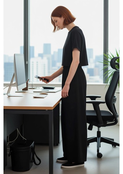 Kadın Haki Palazzo Pantolon Geniş Paça Dokuma Viskoz Fonksiyonel Dayanıklı Kaliteli Modern