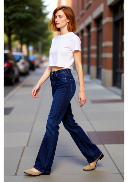 Koyu Yüksek Bel Flare Denim Pantolon Genç Kızlar Için Fonksiyonel Dayanıklı Kaliteli Rahat