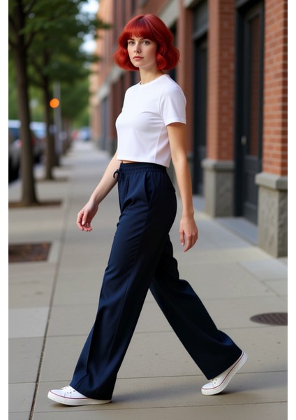 Kadın Geniş Paça Dokuma Pantolon Fonksiyonel Dayanıklı Kaliteli Konforlu Estetik Premium Şık