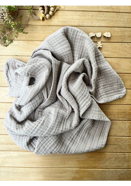 Bebekevi 100X100CM Organik 4 Katlı Bej Renk Müslin Battaniye %100 Pamuk Müslin