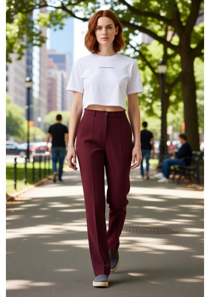 Kadın Düz Kesim Yüksek Bel Dokuma Pantolon Nervür Detaylı Fonksiyonel Dayanıklı Kaliteli Şık fiyatları