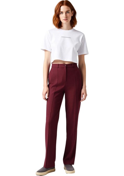 Kadın Düz Kesim Yüksek Bel Dokuma Pantolon Nervür Detaylı Fonksiyonel Dayanıklı Kaliteli Şık fırsatları