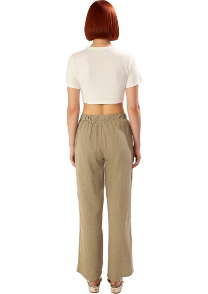 Kadın Haki Geniş Paça Dokuma Pantolon Fonksiyonel Dayanıklı Kaliteli Konforlu Estetik Spor indirimleri