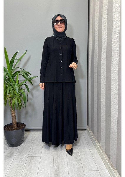 Örgü Teknikli Etek ve Hırka Takım Siyah T25PF-9205 (2005)