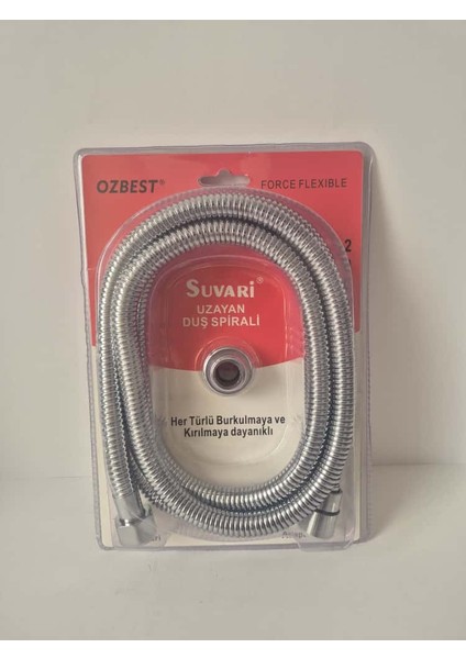 Suvari Force Flexible Uzayan Duş Spirali – Krom Yaylı, Esnek Spiral Hortum (Adaptörlü) | 2metre fiyatları