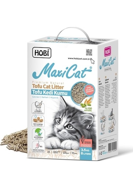 Hobi Maxicat Tofu Kedi Kumu 8 Litre - Tozsuz, Bitkisel ve Çevre Dostu Pelet Formül