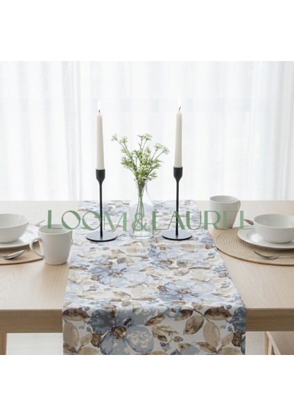 Jakarlı Dokuma Dekoratif Runner 45 x 140 cm Mavi Çiçekli fırsatları