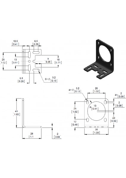 Aluminyum L Tipi Nema 14 Step Motor Tutucu - PL-2257 fiyatları