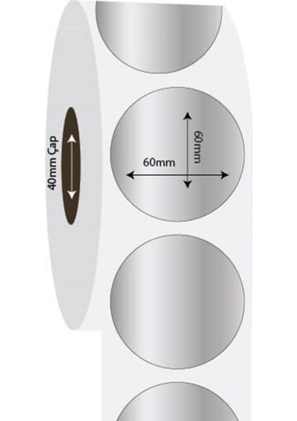 Boş Yapışkanlı Gümüş Metalize Barkod Etiketi 60MM Çap