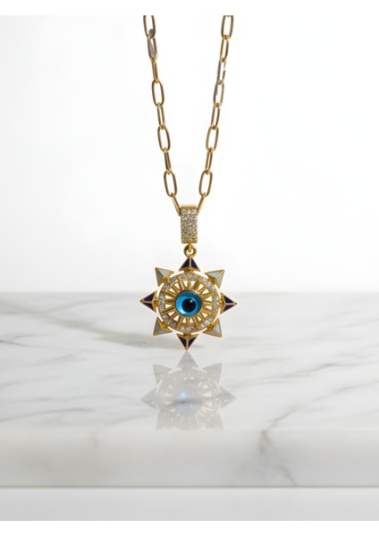 Mavi Nazar Boncuklu Çelik Kolye