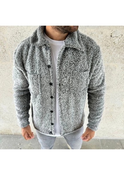 Erkek Pelüş Polar Hırka Gömlek – Yakalı, Ilik Düğmeli, Göğüs Cepli, Yumuşak Dokulu Kışlık Regular Fit Rahat Günlük Model - Gri fiyatları