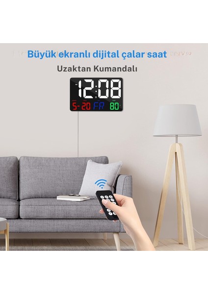 LED Dijital Duvar Saati Büyük Ekran Renkli Hd LED Ekran Sıcaklık Tarih Gün Göstergesi USB