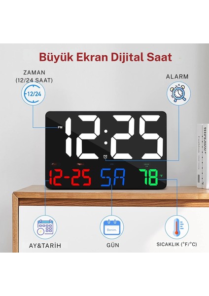 LED Dijital Duvar Saati Büyük Ekran Renkli Hd LED Ekran Sıcaklık Tarih Gün Göstergesi USB modelleri