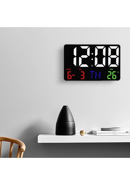 LED Dijital Duvar Saati Büyük Ekran Renkli Hd LED Ekran Sıcaklık Tarih Gün Göstergesi USB