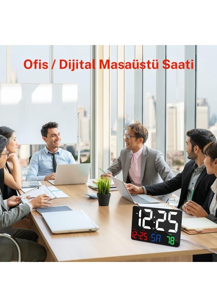 LED Dijital Duvar Saati Büyük Ekran Renkli Hd LED Ekran Sıcaklık Tarih Gün Göstergesi USB