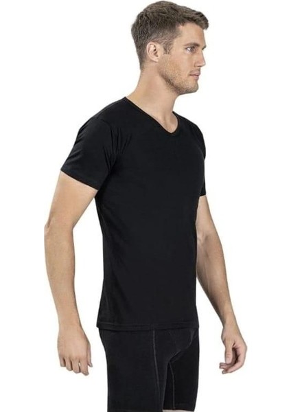 Erkek 6'lı Siyah V Yaka Yarım Kol Fanila Atlet modelleri