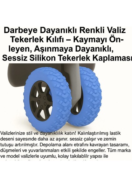 8 Adet Mavi Valiz Bavul Tekerleği Kılıfı, Sessiz Koruyucu Dayanklı, Ofis Sandalye Kılıf