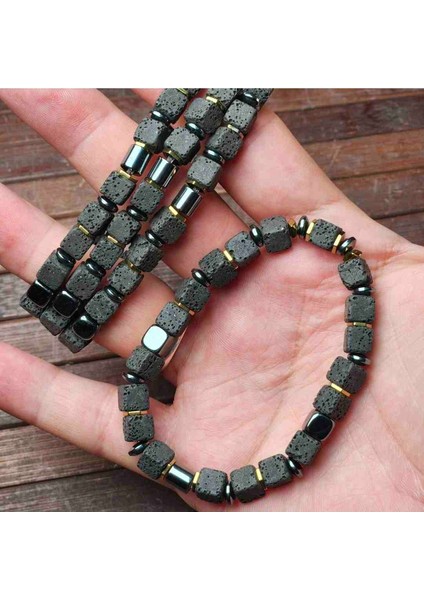 Küp Model Lav Taşı Bileklik Hematit Taş Tasarımlı