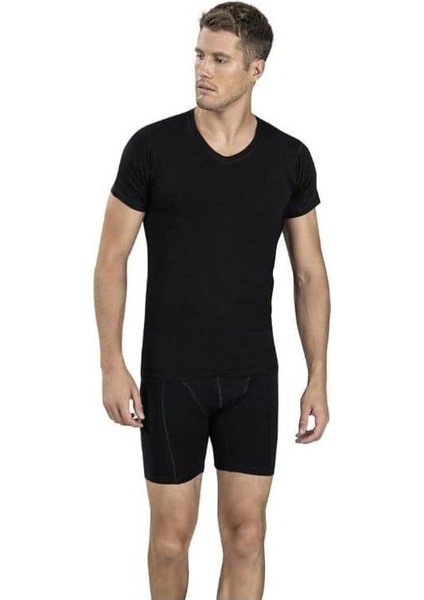 Erkek 3'lü Siyah V Yaka Yarım Kol Fanila Atlet fiyatları