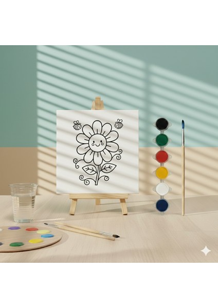 Çocuklar Için Gülen Yüzlü Ayçiçeği ve Arı Kolay Çizimli Çiçek Tuvali ile Boyama Seti fiyatları