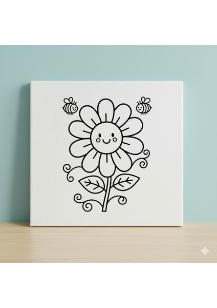 Çocuklar Için Gülen Yüzlü Ayçiçeği ve Arı Kolay Çizimli Çiçek Tuvali ile Boyama Seti modelleri