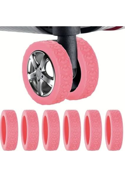 8 Adet Pembe Valiz Bavul Tekerleği Kılıfı, Sessiz Koruyucu Dayanklı, Ofis Sandalye Kılıf