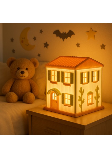 Işıklı Mini Ev Gece Lambası – Çocuk Odası Dekoratif Sıcak Işık
