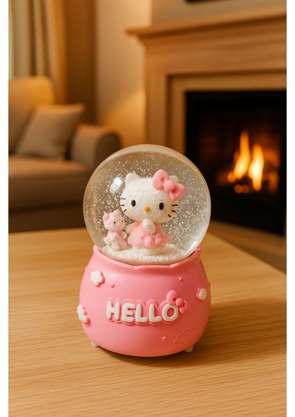 Mega Boy Hello Kitty Işıklı Renkli 3D Cam Kar Küresi Müzikli Kar Efektli Püskürtmeli Hediyelik indirimleri