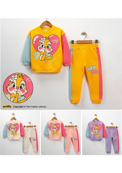 2-7 Yaş Chip & Dale Baskılı Renk Bloklu Çocuk Eşofman Takımı | Mevsimlik fırsatları