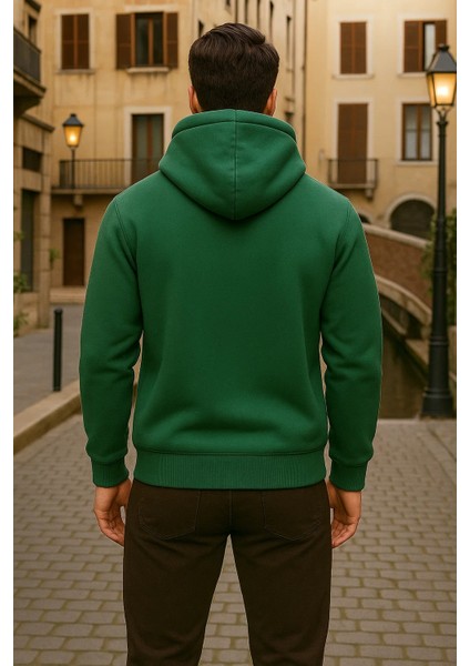 Erkek Kışlık Kapsonlu Yeşil Fermuarlı Oversize Sweat indirimleri
