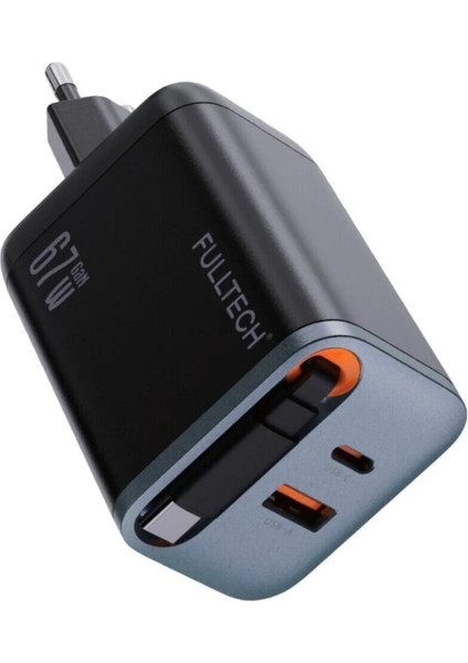67W Hızlı Şarj Adaptörü Dahili Retractable Usb-C Kablo + Usb-A Çıkış Telefon Tablet ve Laptop Uyumlu modelleri