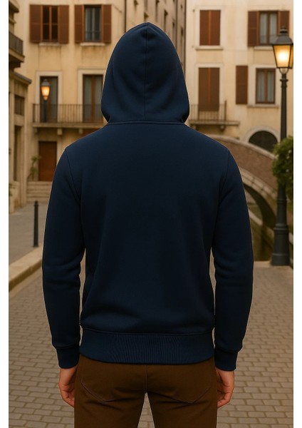 Erkek Kışlık Kapsonlu Lacivert Fermuarlı Oversize Sweat indirimleri