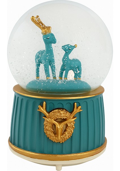 Mega Boy Anne ve Yavru Geyik Renkli 3D Cam Kar Küresi Müzikli Kar Efektli Püskürtmeli Hediyelik