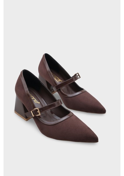 Susann Sivri Burunlu Kalın Orta Topuklu Bantlı Suni Süet Kadın Ayakkabı