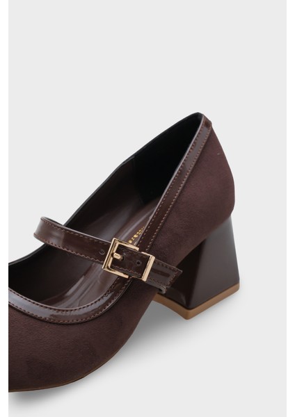 Susann Sivri Burunlu Kalın Orta Topuklu Bantlı Suni Süet Kadın Ayakkabı fırsatları