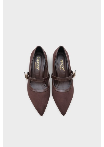 Susann Sivri Burunlu Kalın Orta Topuklu Bantlı Suni Süet Kadın Ayakkabı