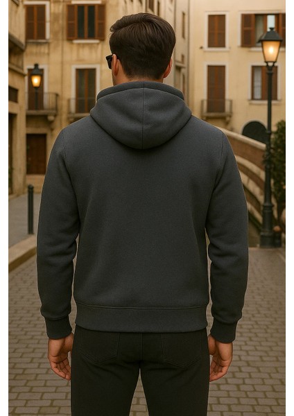 Erkek Kışlık Kapsonlu Antrasit Fermuarlı Oversize Sweat indirimleri