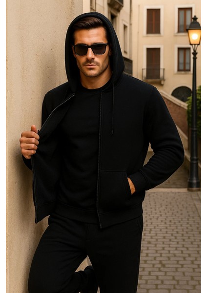 Erkek Kışlık Kapsonlu Siyah Fermuarlı Oversize Sweat modelleri