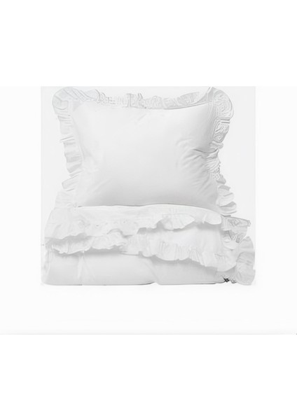 Beyaz Fırfırlı Çift Kişilik Nevresim Takımı