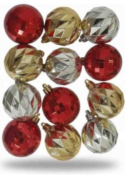 Yılbaşı Süs Topu 12 Ad 3 Renk 4 Er Ad Desenli Model fiyatları