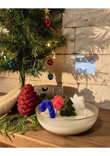 Yılbaşı Temalı Simli Kokulu Cam Özel Tasarım Mum (Vanilya Kokulu)