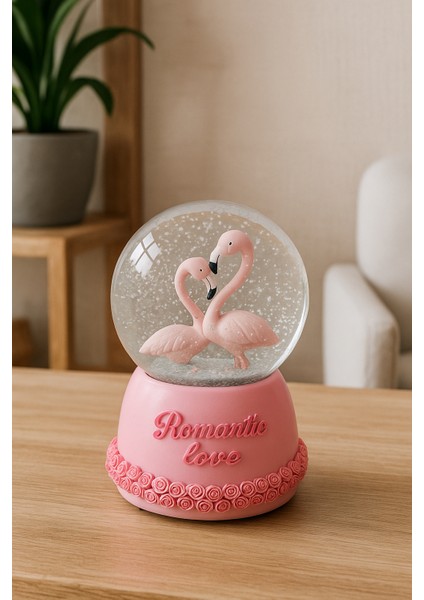 Mega Boy Pembe Flamingo Işıklı Renkli 3D Cam Kar Küresi Müzikli Kar Efektli Püskürtmeli Hediyelik fiyatları