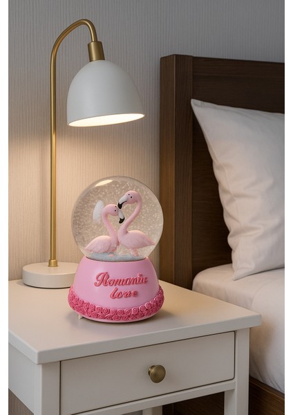 Mega Boy Pembe Flamingo Işıklı Renkli 3D Cam Kar Küresi Müzikli Kar Efektli Püskürtmeli Hediyelik fırsatları