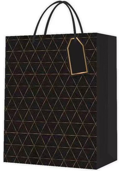 Desenli Siyah Küçük Karton Çanta