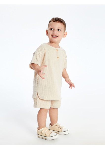 Yeni Sezon Müslin Erkek Bebek Tişört ve Şort 2'li