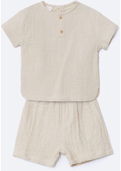 Yeni Sezon Müslin Erkek Bebek Tişört ve Şort 2'li modelleri