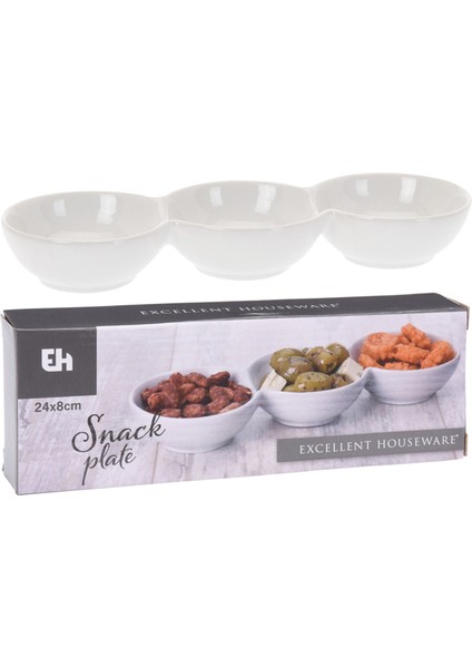 Porselen 3 Bölmeli Sunum Tabak 24 x 8 cm